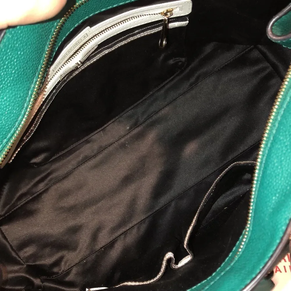 HENRI BENDEL Teal Caviar Carlyle Leather Tote Shoulder Bag Wallet & Strap SET
